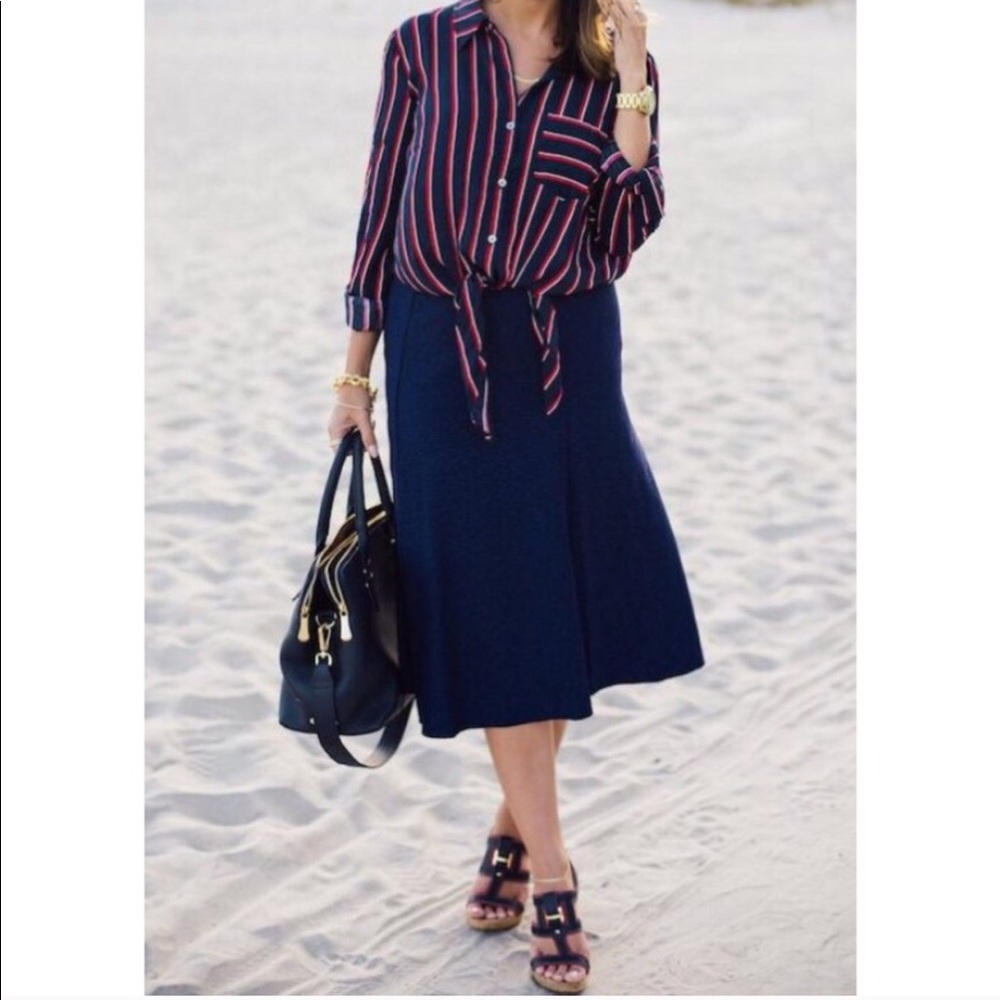 CAbi Blue Tulip Midi Textured A Line Skirt